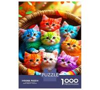 Cat Basket Color 1000 Pezzi Puzzle Classico Whimsical Feline Parade Bundle Puzzle Cartone Premium - Hit Tra Gli Anziani Appassionati, Regalo Di Inaugurazione, Divertimento Indoor E Feste 38x26cm/1000p