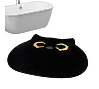 Cat Bathroom Rug - Black Kitten Funny, Soft Anti-Slip Carpet, Absorbent Material, Plush Comfortable Texture, Easy Clean Non-Skid Base | Bathroom floor, kitchen mat, shower step, home entrance,