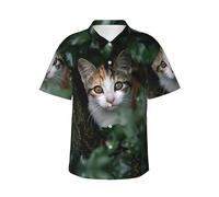 Cat Behind the Tree - Camicia hawaiana a maniche corte da uomo, perfetta per vacanze al mare quest'estate, nero, XL-4XL