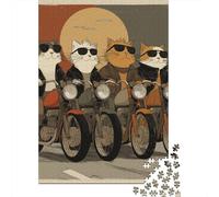 Cat Biker Gang Cool Cats on Motorcycles Puzzle Impossibili 1000 Pezzi Decorazione Per La Casa. Rilassamento E Intelligence Per Adulti E Bambini Da 12 Anni 70x50cm/1000pcs
