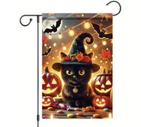 Cat Black Witch Hat Pumpkin#1 Bandiera Colore Vivido Flag Resistente Alle Intemperie Bandiere Per Cortile Feste Balcone 30X45Cm