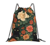 Cat Blacks Flower Garden Borsa Palestra Stringa Gym Sack Regolabile Borsa con Cordoncino per All'Aperto Bambino Yoga 36X42Cm
