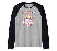 Cat Blowing Bubble Chewing Gum Bubble Trouble Meow Maglia con Maniche Raglan