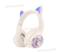 Cat Bluetooth Headphones Wireless Headset with Mic RGB LED Light Compatible Gift