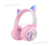 Cat Bluetooth Headphones Wireless Headset with Mic RGB LED Light Compatible Gift