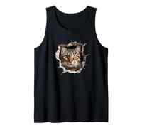 Cat Breed Series., gatto tabby guardando attraverso il buco nel muro. Canotta