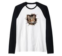 Cat Breed Series., gatto tabby guardando attraverso il buco nel muro. Maglia con Maniche Raglan