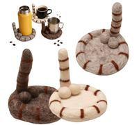 Cat Butt Felt Coaster, Handcrafted Cat Tail up Felt Coaster with Balls for Cups, Washable Absorbent Non Slip Fun Creative Coasters for Home Decor Tabletop Protection