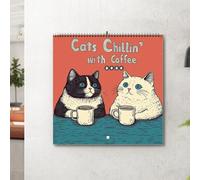 Cat Calendar 2025 - Cats Chillin' With Coffee 2025 Calendar, Funny Cute Cartoon Cats Wall Calendar, 12 Months Cat Art Wall Calendar Animal Calendar Family Planner Calendar g-ifts for Cat Lovers