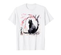 Cat Cherry Blossom Kitten Sakura Japan Art sumi-e gatto Maglietta