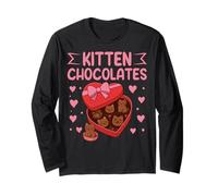 Cat Chocolate Heart Kawaii Kitty Valentine Love Maglia a Manica