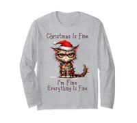 Cat Christmas Is Fine I'm Fine Grumpy Xmas Chaos Maglia a Manica