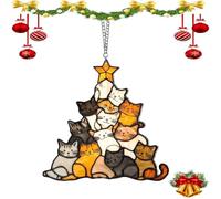 Cat Christmas Tree Suncatcher Ornament, Cute Stacked Cat Christmas Ornaments, Kittens Suncatcher Xmas Gifts for Cats Lovers - Cute Cats Stacked Ornamen (02,Large)