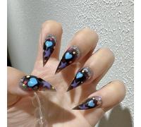 Cat Claw Press on Nails Hot Girls Short Stiletto Painted Starry Sky Halloween Gothic Style Reusable Thick Acrylic Press on Nails Cat Dragon Eagle Claw False Nail Glossy Glue on Nail (L)