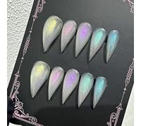 Cat Claw Press on Nails Short Stiletto Aurora Colors Halloween Gothic Purple Animals Style Reusable Thick Acrylic Cat Dragon Eagle Claw False Nail with Designs Glossy Glue on Nail (XS)