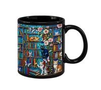 Cat Coffee Mug - Bookshelf Ceramic Cup 350 ml, Heat Resistant Drinkware with Cat Book Design | Ceramic Reading Mug for Coffee Tea Milk Juice, Gift Idea for Writers, Book Lovers, Reading Room Use