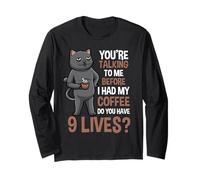 Cat Coffee Warning Divertente Mattina Citazione Umorismo Maglia a Manica