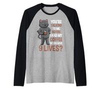 Cat Coffee Warning Divertente Mattina Citazione Umorismo Maglia con Maniche Raglan