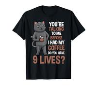 Cat Coffee Warning Divertente Mattina Citazione Umorismo Maglietta