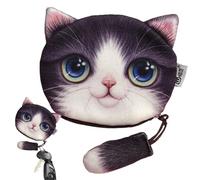 Cat Coin Purse With Zipper - Cute Animal-Themed Change Pouch With Decorative Tail, Compact Wallet For Coins Jewelry Cards Mini Accessories | Soft Lightweight Organizer Bag For Girls Women