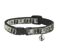 Cat Collar Breakaway with Bell 100 Dollar Bills NARROW Fits 8.5-12"