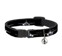 Cat Collar Breakaway with Bell Airplane Silhouette Black/White NARROW Fits 8.5-1