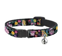 Cat Collar Breakaway with Bell Alice/Cheshire Cat/Flowers Poses Black/Multi Colo