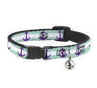 Cat Collar Breakaway with Bell Anchor/Stripe Teal/White/Purple NARROW Fits 8.5-1