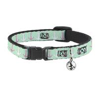 Cat Collar Breakaway with Bell Anchor2 C/U Green/Pink/White NARROW Fits 8.5-12"