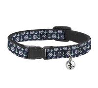 Cat Collar Breakaway with Bell Anchor2/Helm Monogram Navy/Turquoise/White NARROW