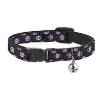 Cat Collar Breakaway with Bell Anchor3/Helm Monogram Navy/Red/Cream NARROW Fits