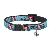 Cat Collar Breakaway with Bell Ariel Poses Coral & Castle Blues/Reds NARROW Fits