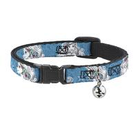 Cat Collar Breakaway with Bell Ariel Poses/Shells Sketch Blue/White NARROW Fits