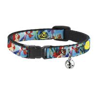 Cat Collar Breakaway with Bell Ariel, Sebastian & Flounder Scene NARROW Fits 8.5