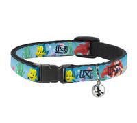 Cat Collar Breakaway with Bell Ariel, Sebastian & Flounder Scene2 NARROW Fits 8.