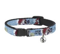 Cat Collar Breakaway with Bell ARIEL Sketch Poses Blues/Lavender NARROW Fits 8.5