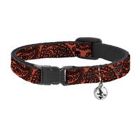 Cat Collar Breakaway with Bell Bandana/Skulls Orange/Black NARROW Fits 8.5-12"