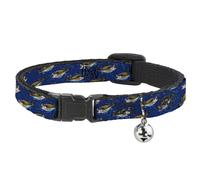 Cat Collar Breakaway with Bell Bass Fish/Water Bubbles NARROW Fits 8.5-12"