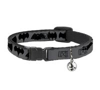 Cat Collar Breakaway with Bell Bat Logo Transitions Gray/Black NARROW Fits 8.5-1