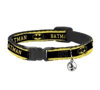 Cat Collar Breakaway with Bell BATMAN/Logo Stripe Yellow/Black NARROW Fits 8.5-1