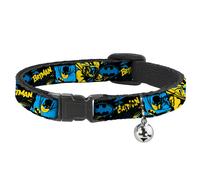 Cat Collar Breakaway with Bell BATMAN Poses and Logo Collage Black/Blue/Yellow N