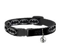 Cat Collar Breakaway with Bell Batman Shield Black/Silver NARROW Fits 8.5-12"