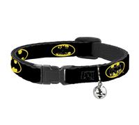 Cat Collar Breakaway with Bell Batman Shield Black/Yellow NARROW Fits 8.5-12"