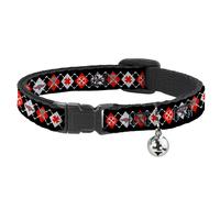 Cat Collar Breakaway with Bell BD Argyle Black/Red/Gray NARROW Fits 8.5-12"