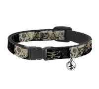 Cat Collar Breakaway with Bell BD Die Hard Skull 02 NARROW Fits 8.5-12"