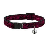 Cat Collar Breakaway with Bell BD Logo Scattered Black/Fuchsia NARROW Fits 8.5-1