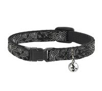 Cat Collar Breakaway with Bell BD Logo Scattered Black/Gray NARROW Fits 8.5-12"