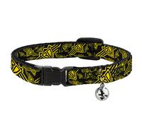 Cat Collar Breakaway with Bell BD Logo Scattered Black/Yellow NARROW Fits 8.5-12