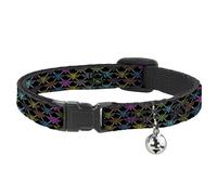 Cat Collar Breakaway with Bell BD Monogram Black/Multi Neon NARROW Fits 8.5-12"