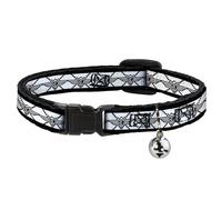 Cat Collar Breakaway with Bell BD Monogram2 White/Black NARROW Fits 8.5-12"